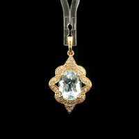 2.26 Ct Oval Mixed Cut Natural Aquamarine 14K Gold Pendant
