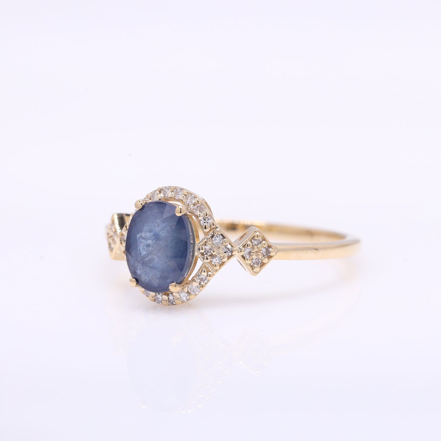 1.45 Ct Oval Mixed Cut Natural Sapphire 14K Gold Ring