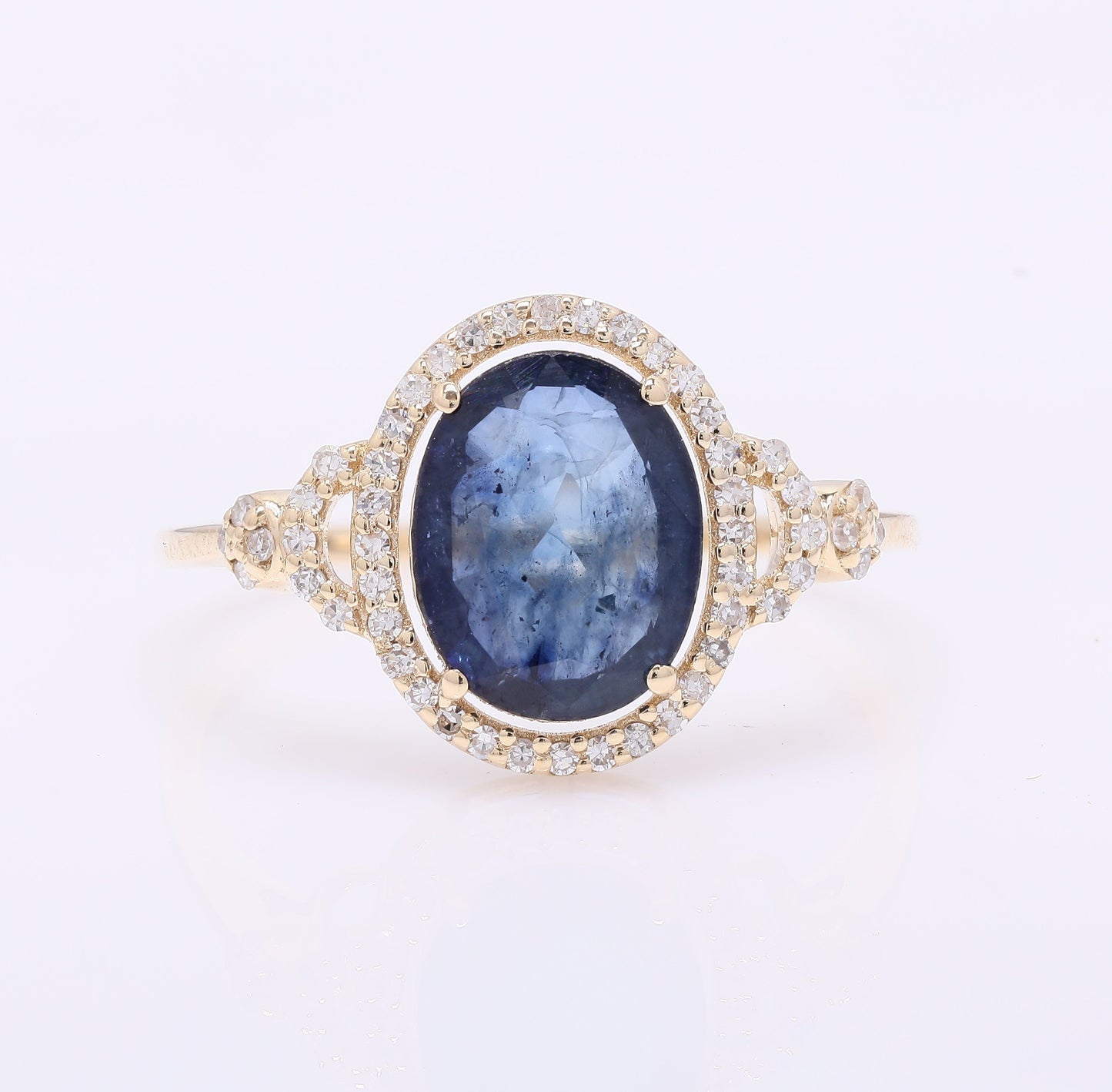 1.99 Ct Oval Mixed Cut Natural Sapphire 14K Gold Ring
