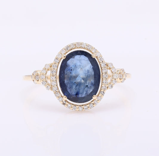 1.99 Ct Oval Mixed Cut Natural Sapphire 14K Gold Ring