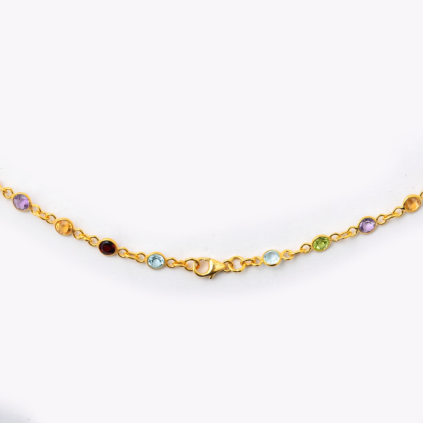 22.71 Ct Round Garnet, Peridot, Blue Topaz, Citrine, Amethyst 925 Sterling Silver Necklace