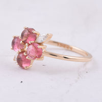 1.52 Ct Round Cabochon Cut Natural Pink Tourmaline 14K Gold Ring