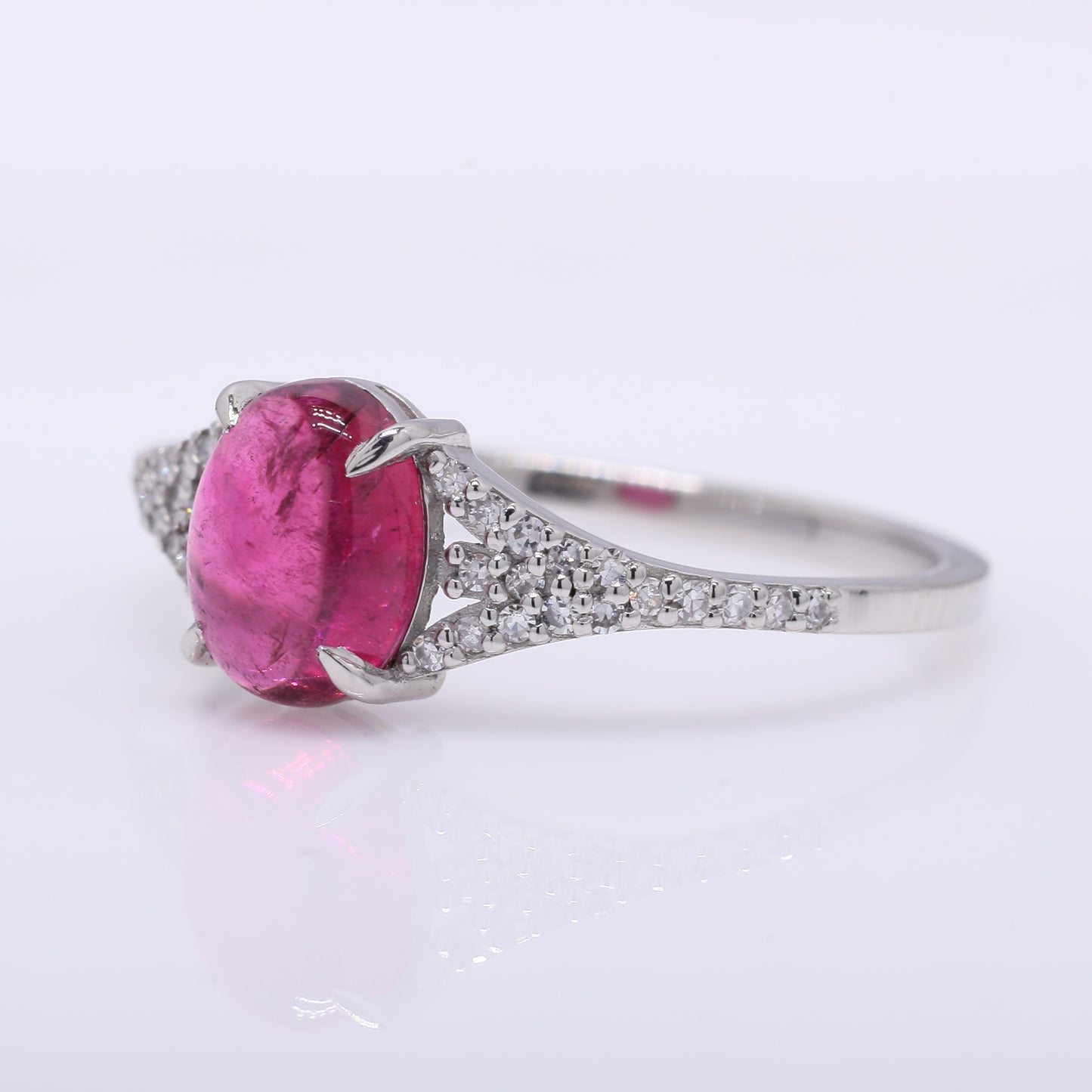 1.27 Ct Oval Cabochon Cut Natural Pink Tourmaline 950 Platinum Ring