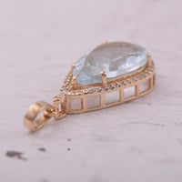 4.33 Ct Pear Mixed Cut Natural Aquamarine 14K Gold Pendant