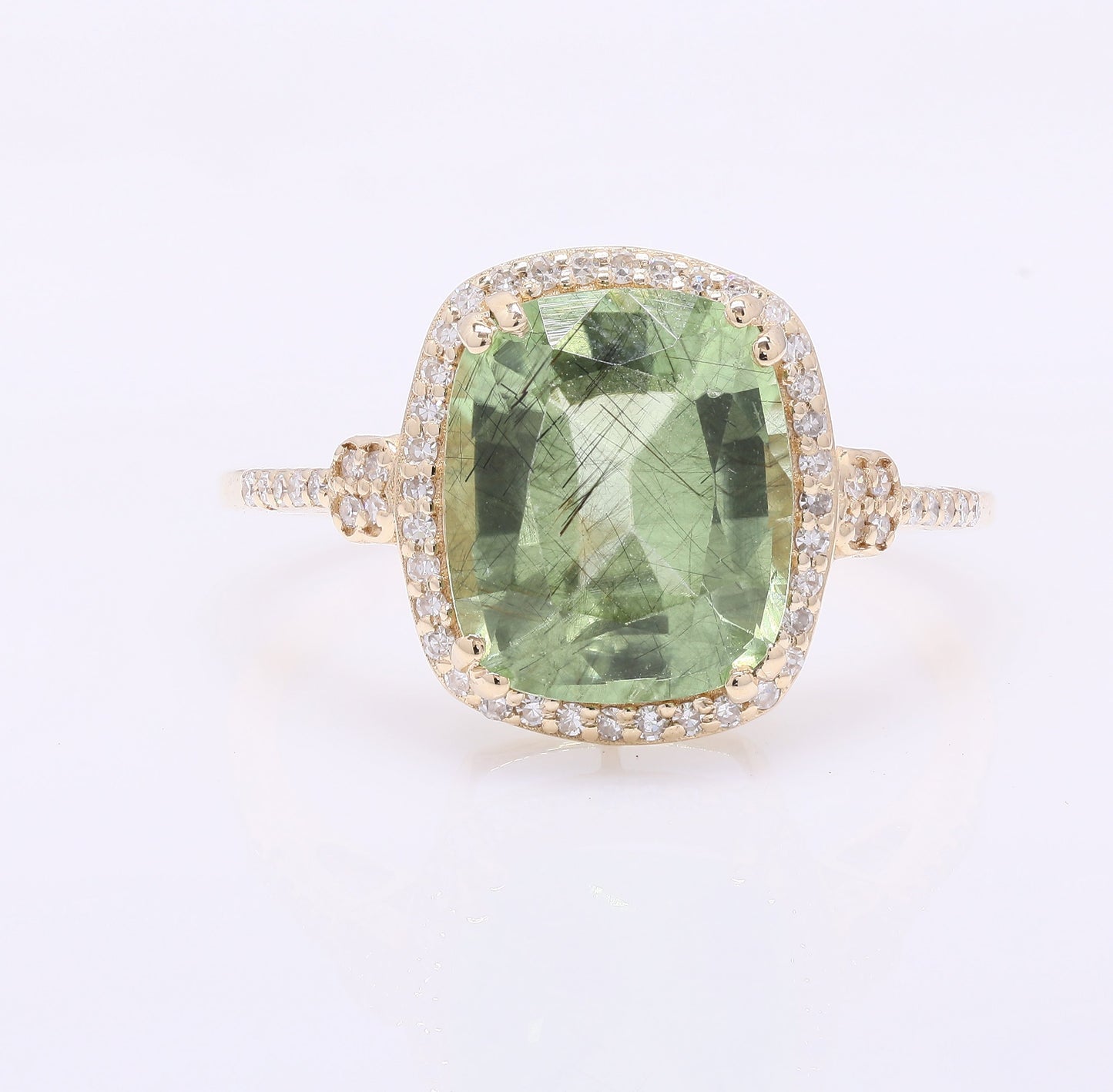 4.01 Ct Cushion Mixed Cut Natural Peridot 14K Gold Ring