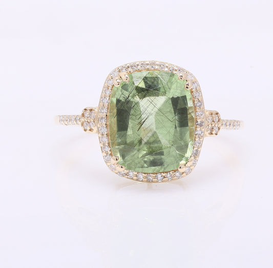 4.01 Ct Cushion Mixed Cut Natural Peridot 14K Gold Ring