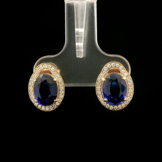 3.49 Ct Oval Mixed Cut Lab Grown Sapphire 14K Gold Earrings