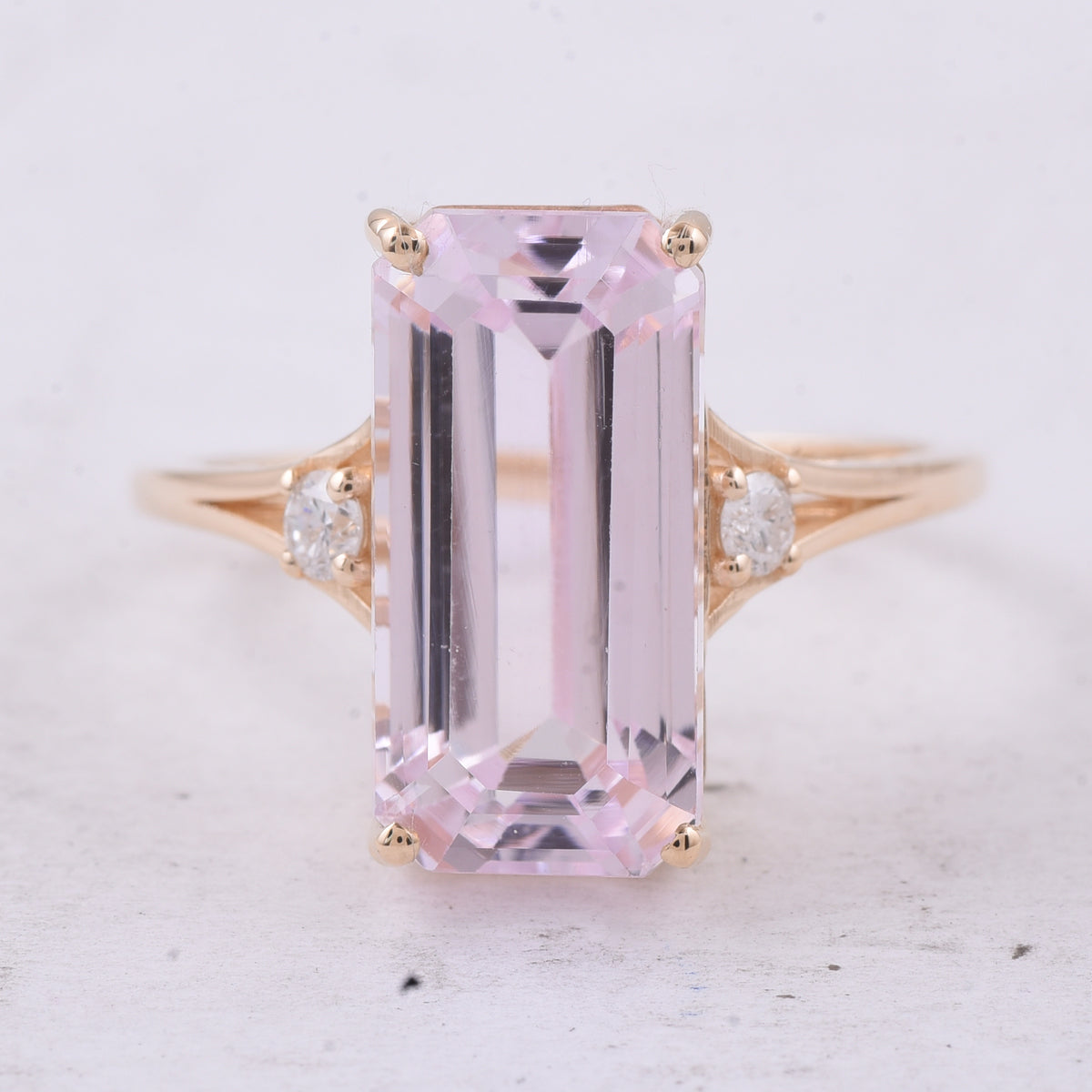 7.99 Ct Octagon Step Cut Natural Kunzite 14K Gold Ring