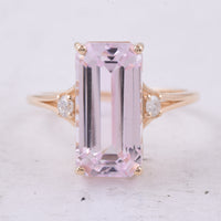 7.99 Ct Octagon Step Cut Natural Kunzite 14K Gold Ring