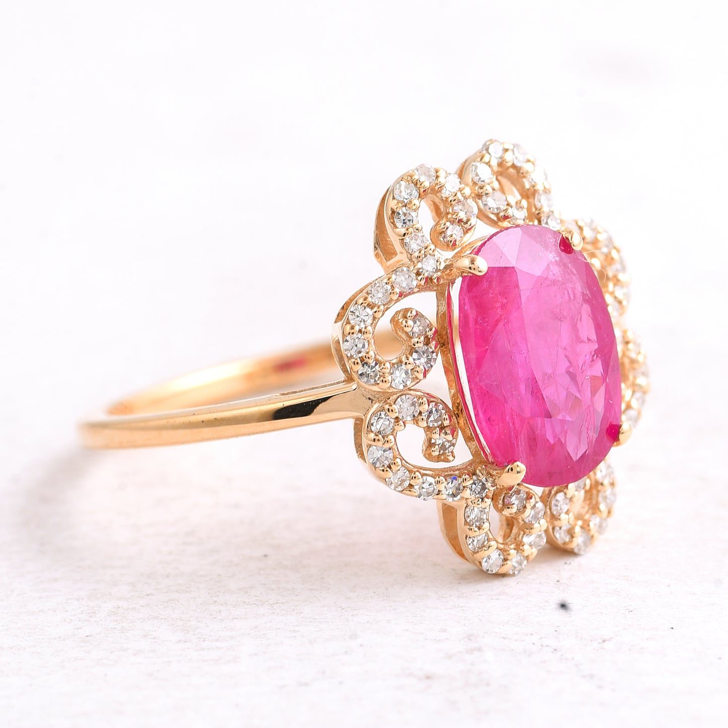 2.43 Ct Oval Mixed Cut Natural Ruby 14K Gold Ring