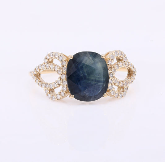 2.05 Ct Cushion Mixed Cut Natural Sapphire 14K Gold Ring