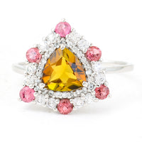 1.76 Ct Triangle Mixed Cut, Round Mixed Cut Natural Multi-Coloured Tourmaline 950 Platinum Ring