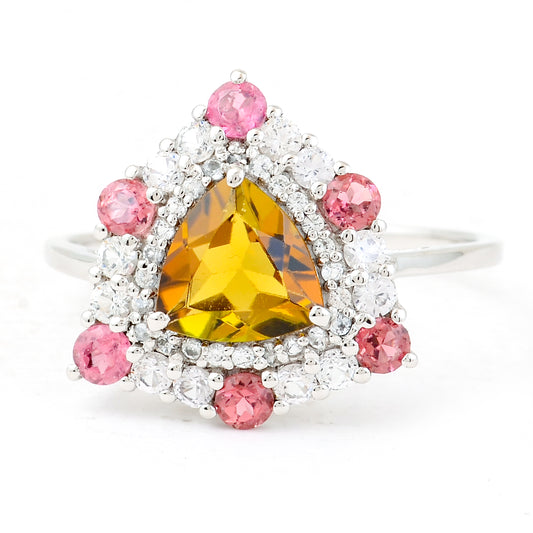 1.76 Ct Triangle Mixed Cut, Round Mixed Cut Natural Multi-Coloured Tourmaline 950 Platinum Ring