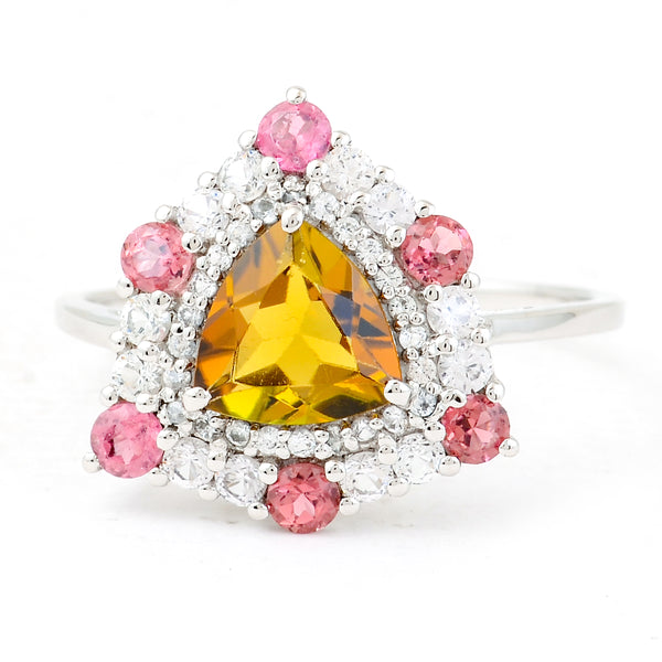 1.76 Ct Triangle Mixed Cut, Round Mixed Cut Natural Multi-Coloured Tourmaline 950 Platinum Ring