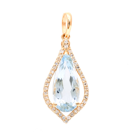 2.07 Ct Pear Mixed Cut Natural Aquamarine 14K Gold Pendant