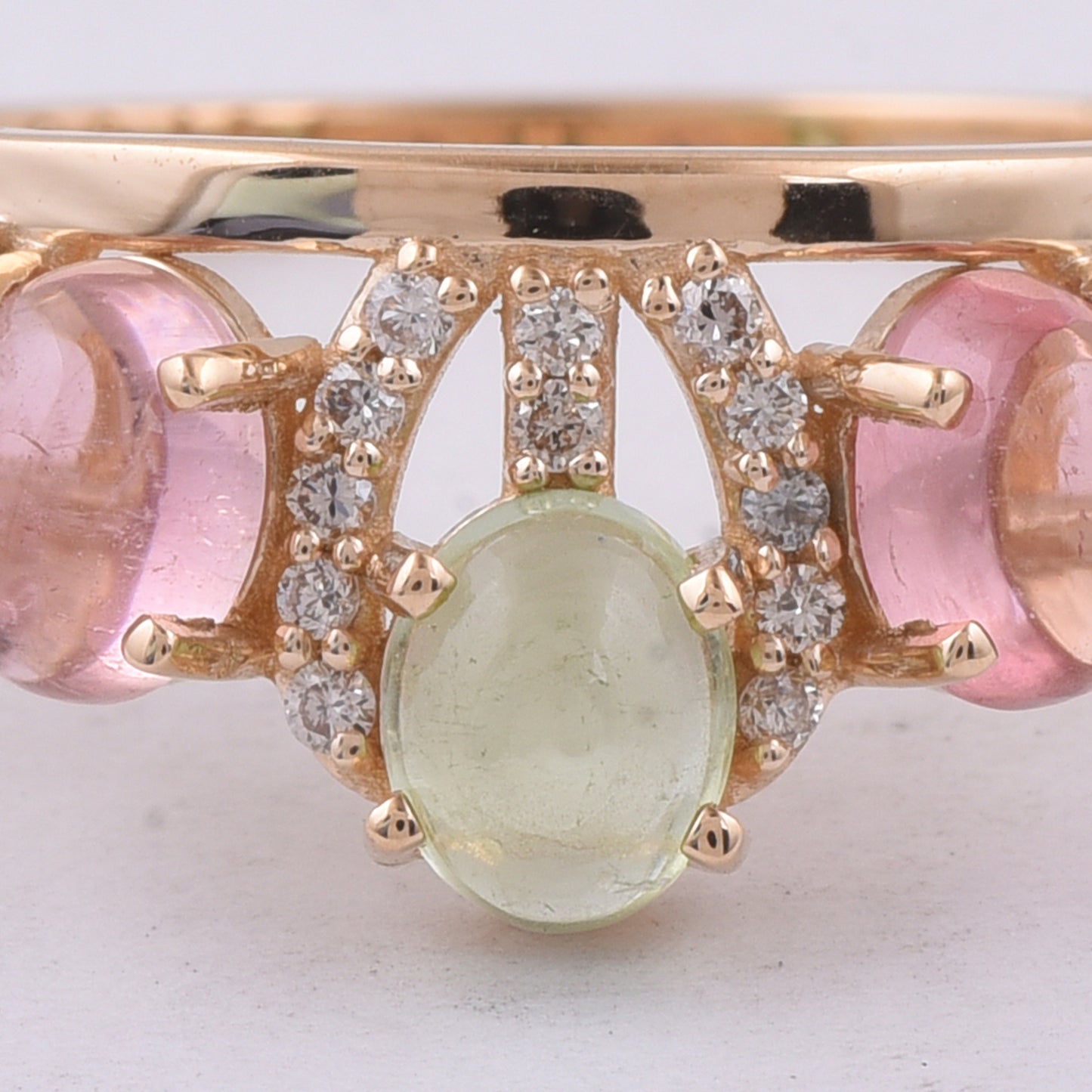 2.32 Ct Oval Cabochon Cut Natural Multi-Coloured Tourmaline 14K Gold Ring