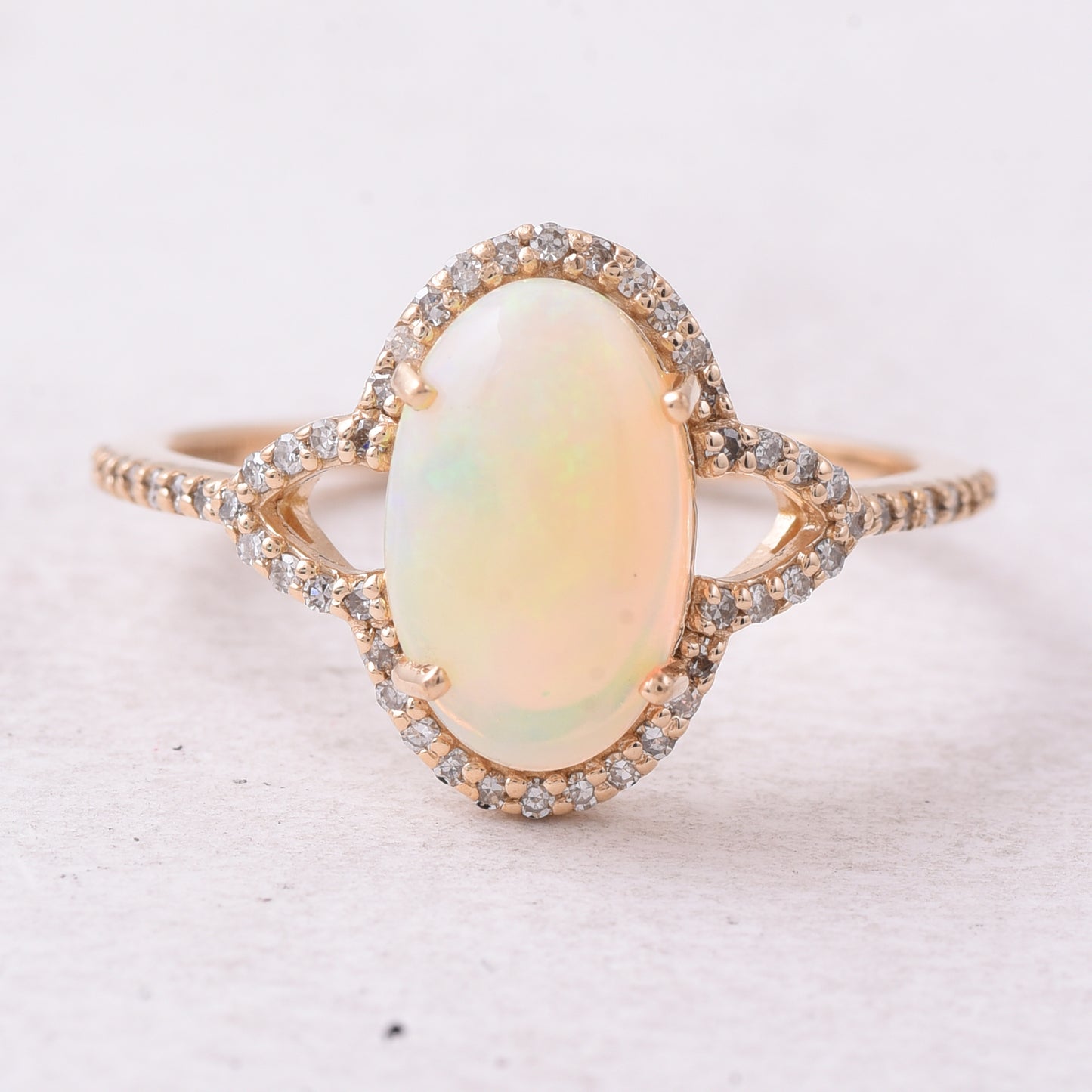 1.39 Ct Oval Cabochon Cut Natural Opal 14K Gold Ring