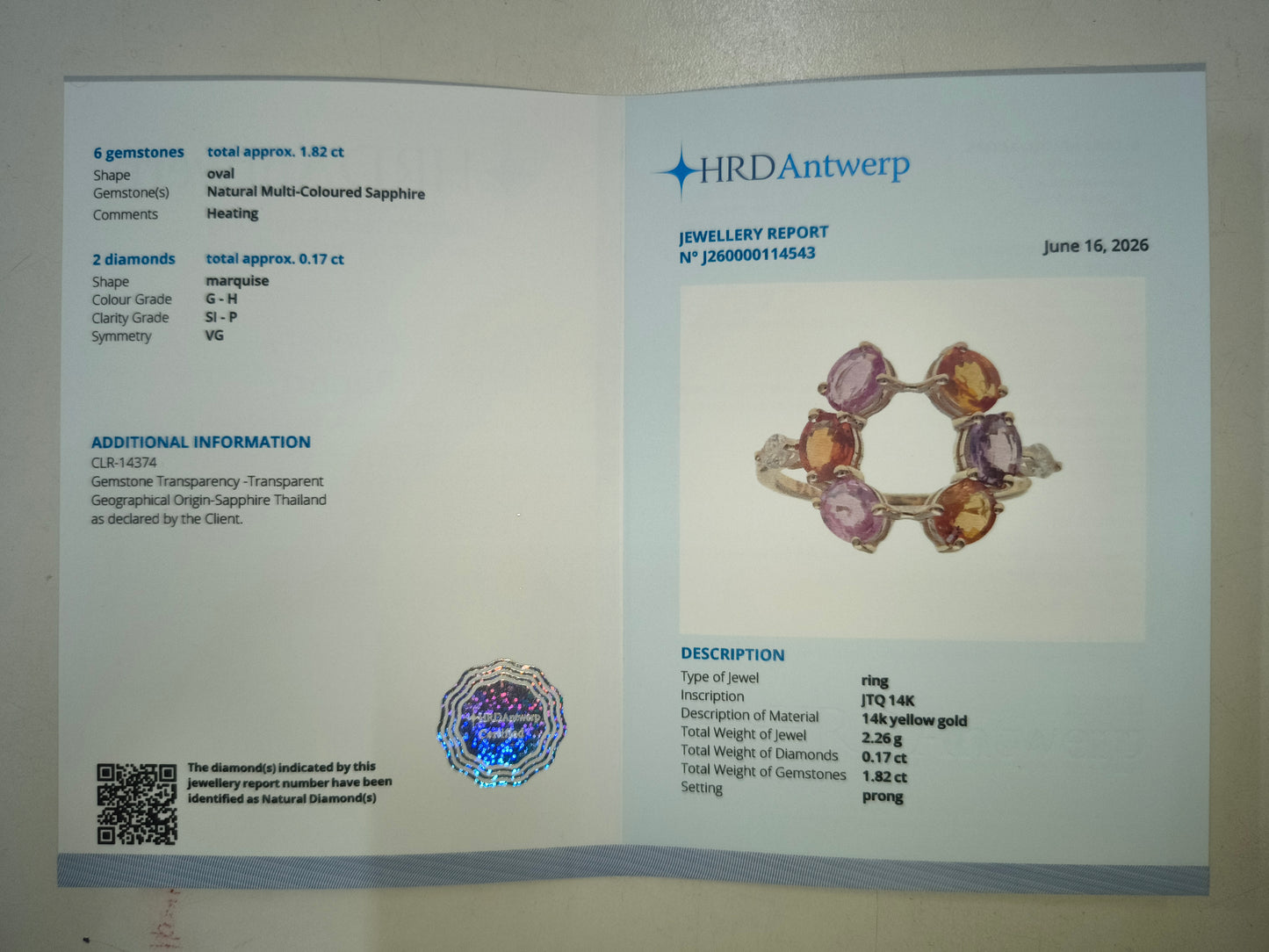 1.99 Ct Oval Natural Multi-Coloured Sapphire 14K Gold Ring
