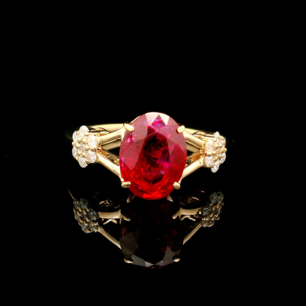 3.38 Ct Oval Mixed Cut Lab Grown Ruby 14K Gold Ring