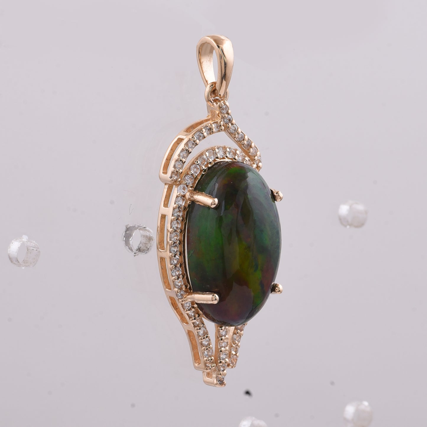 3.84 Ct Oval Cabochon Cut Natural Black Opal 14K Gold Pendant