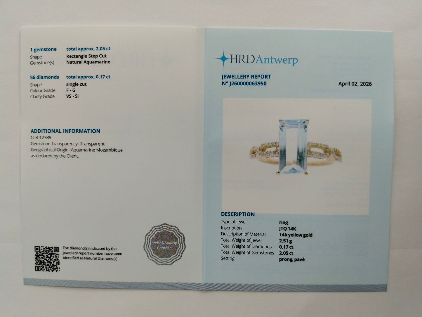 2.22 Ct Rectangle Step Cut Natural Aquamarine 14K Gold Ring