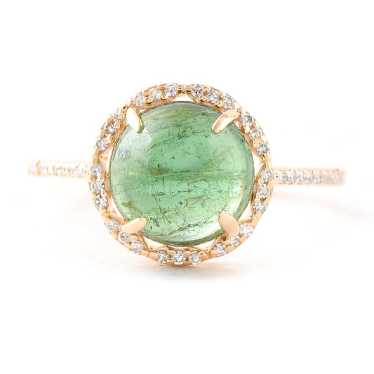 3.63 Ct Round Mixed Cut Natural Green Tourmaline 14K Gold Ring