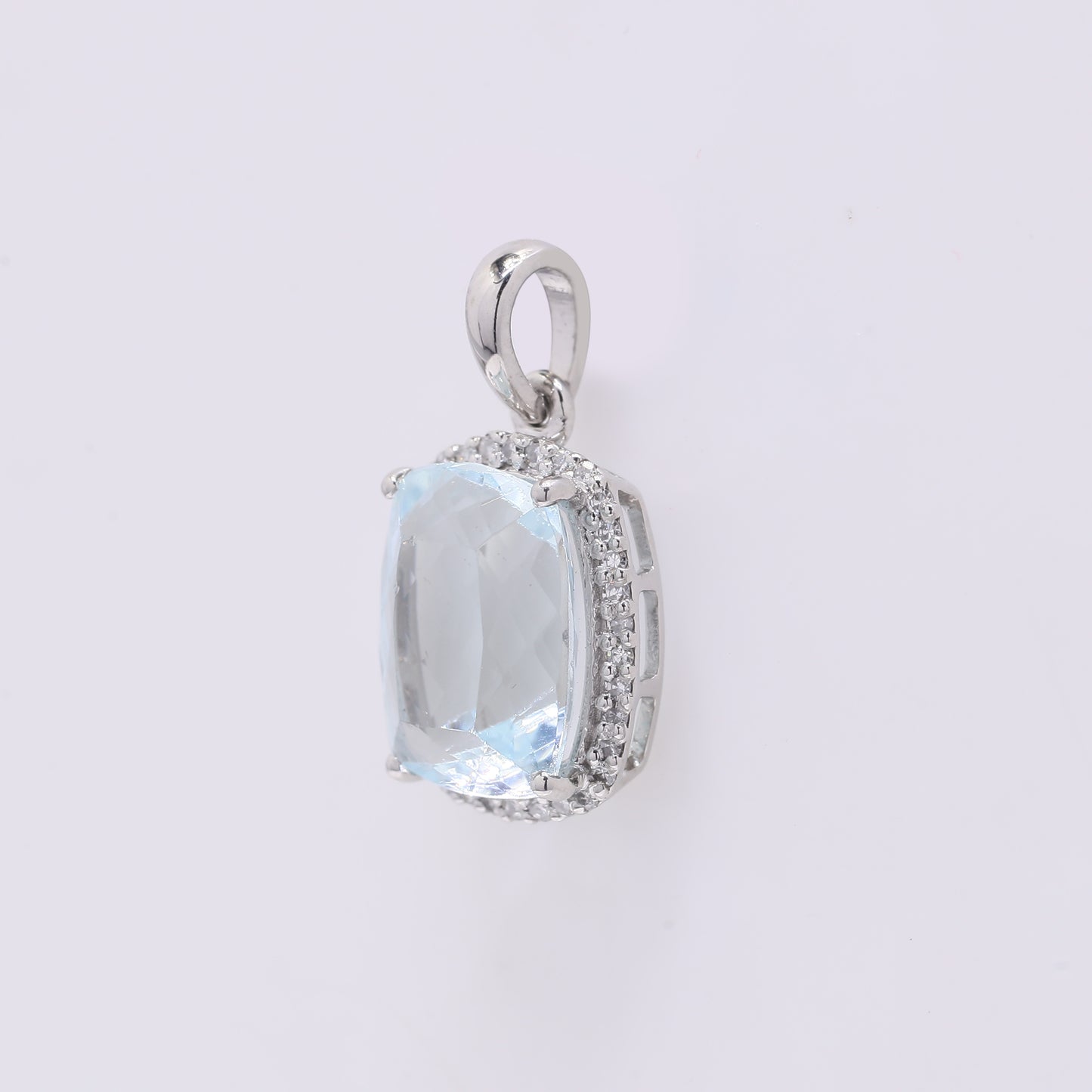 3.02 Ct Cushion Mixed Cut Natural Aquamarine 950 Platinum Pendant