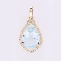 2.55 Ct Pear Mixed Cut Natural Aquamarine 14K Gold Pendant