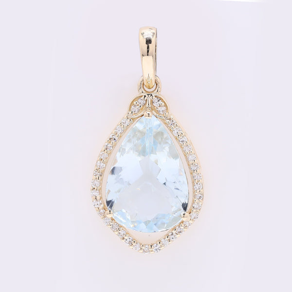 2.55 Ct Pear Mixed Cut Natural Aquamarine 14K Gold Pendant