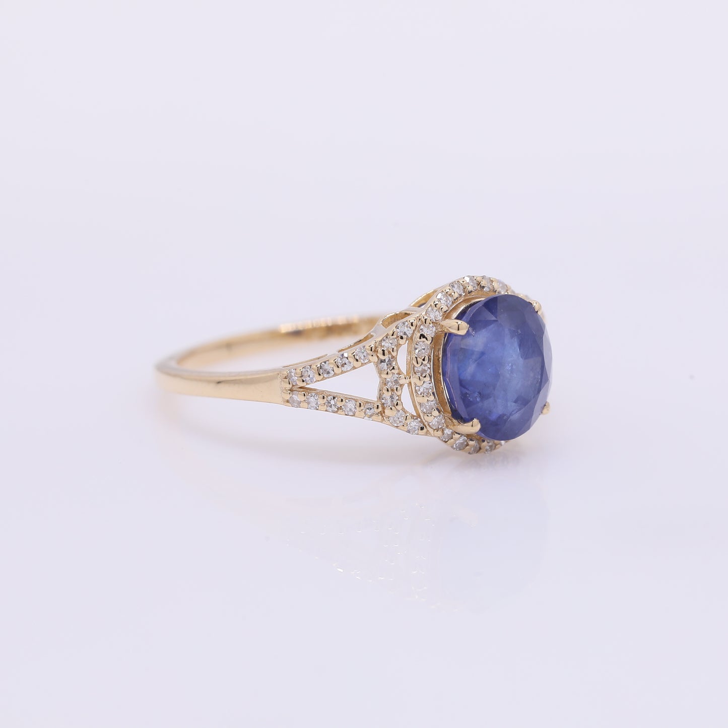 2.82 Ct Oval Mixed Cut Natural Sapphire 14K Gold Ring