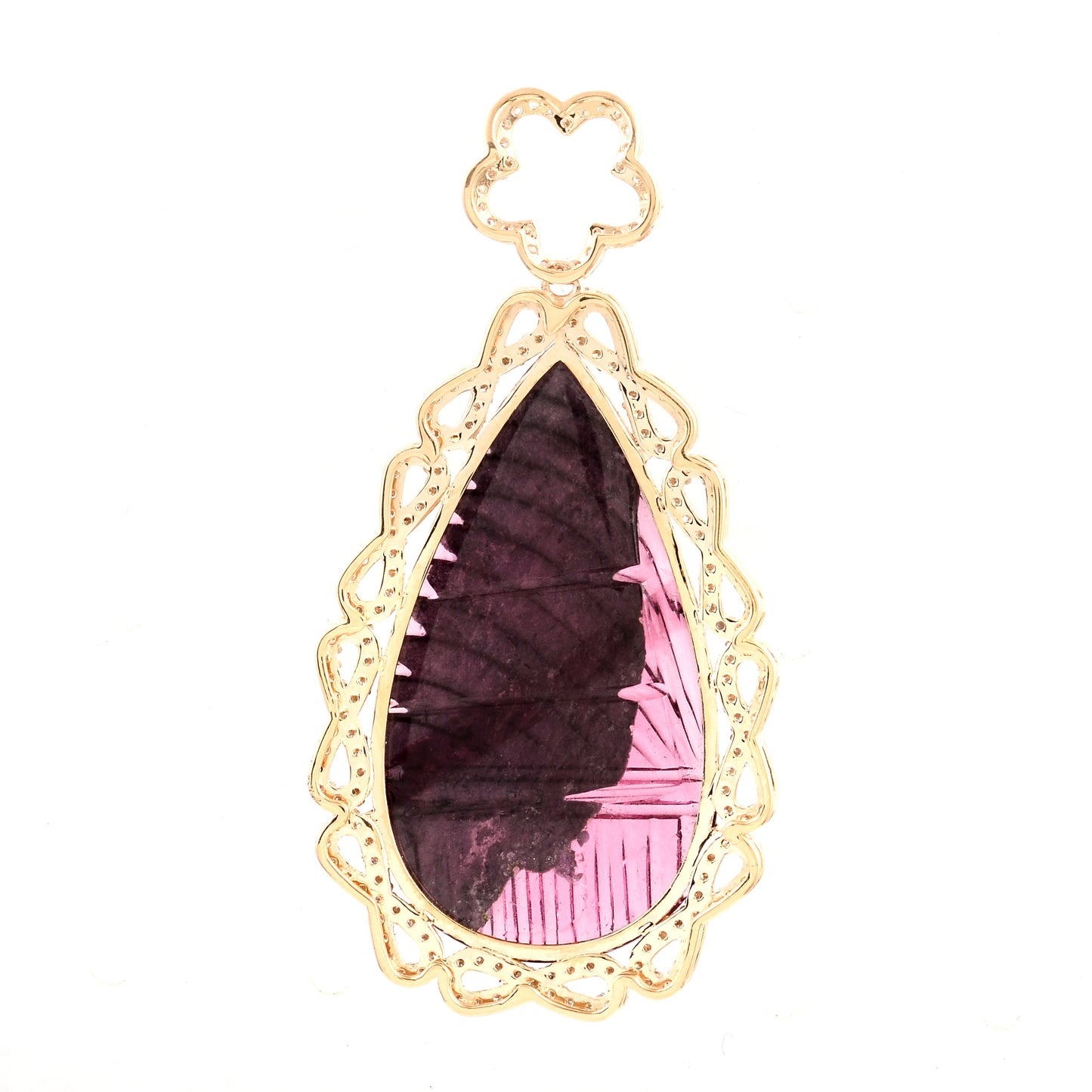 12.39 Ct Pear Carving Tourmaline 14K Gold Pendant