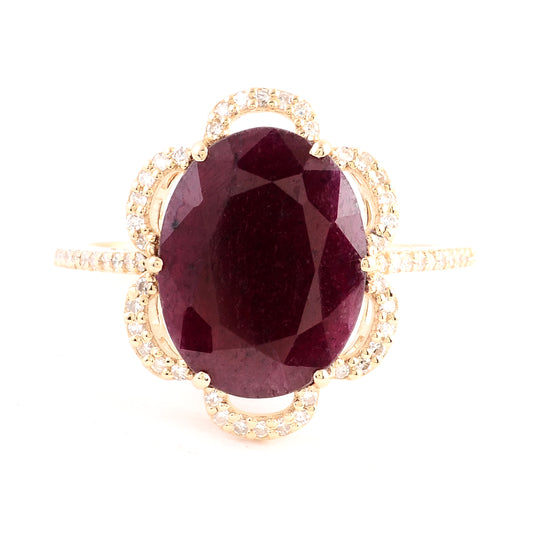 4.54 Ct Oval Mixed Cut Natural Corundum Ruby 14K Gold Ring