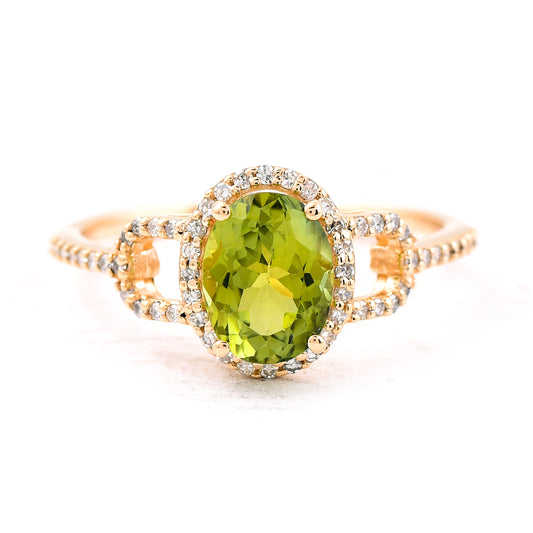 1.49 Ct Oval Mixed Cut Natural Green Tourmaline 14K Gold Ring