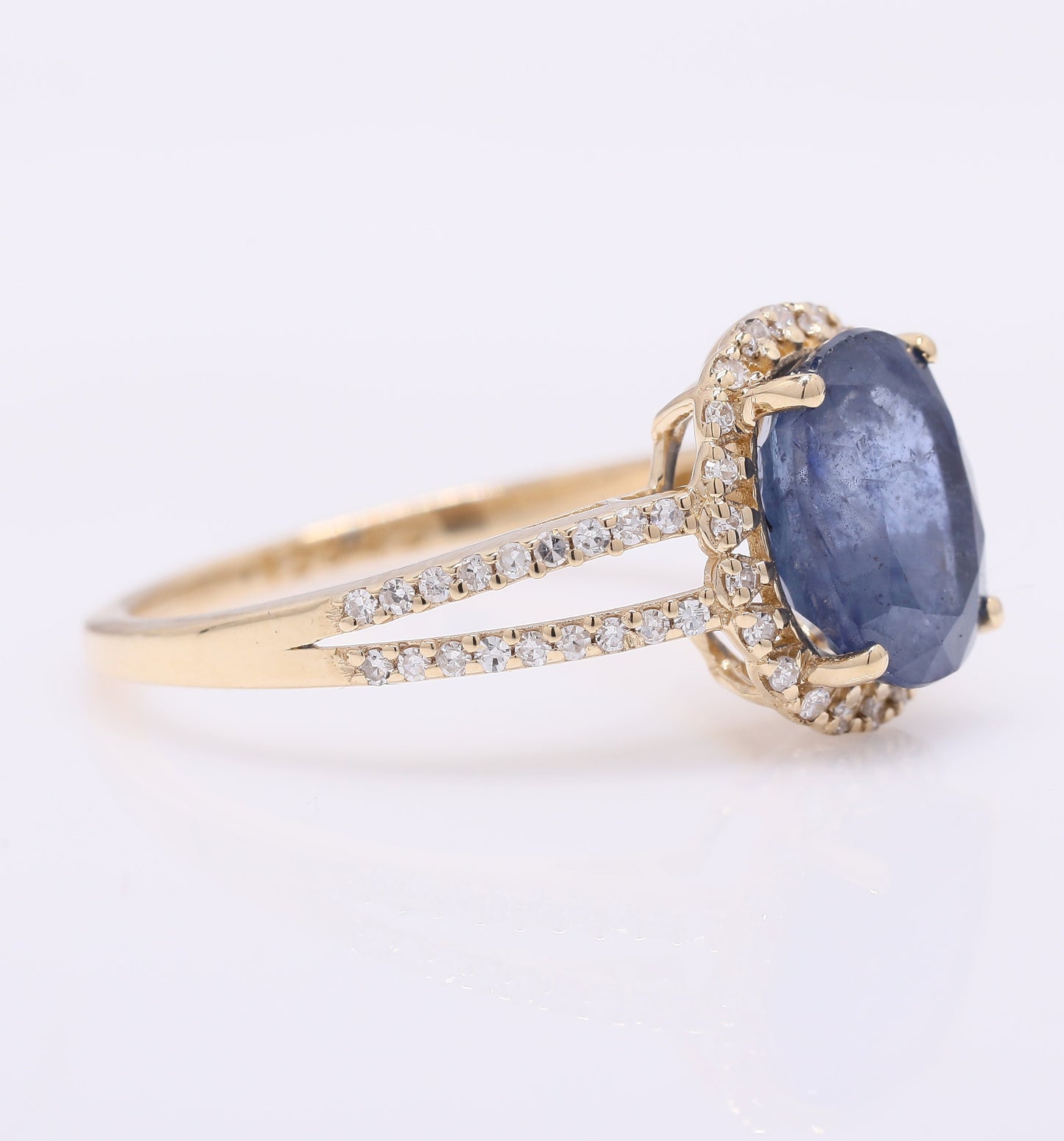 3.17 Ct Oval Mixed Cut Natural Sapphire 14K Gold Ring