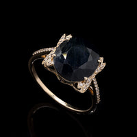 6.22 Ct Oval Mixed Cut Natural Sapphire 14K Gold Ring