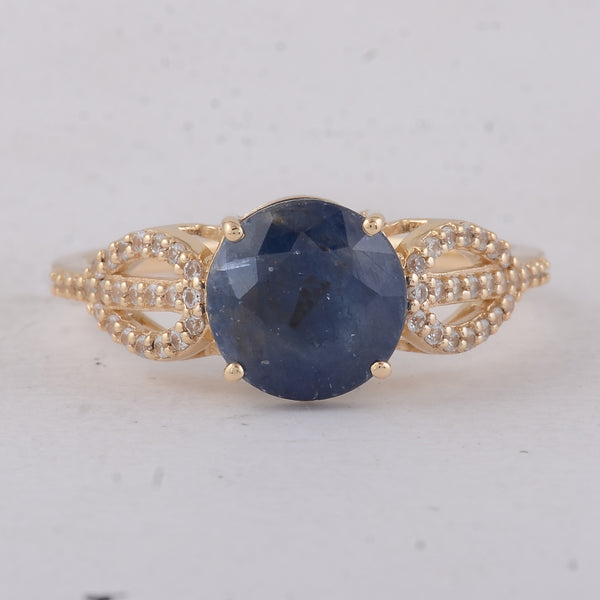 2.92 Ct Round Sapphire 9K Gold Ring