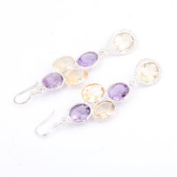 13.80 Ct Amethyst, Citrine 925 Sterling Silver Earrings