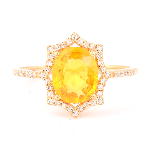1.92 Ct Oval Mixed Cut Natural Yellow Sapphire 14K Gold Ring