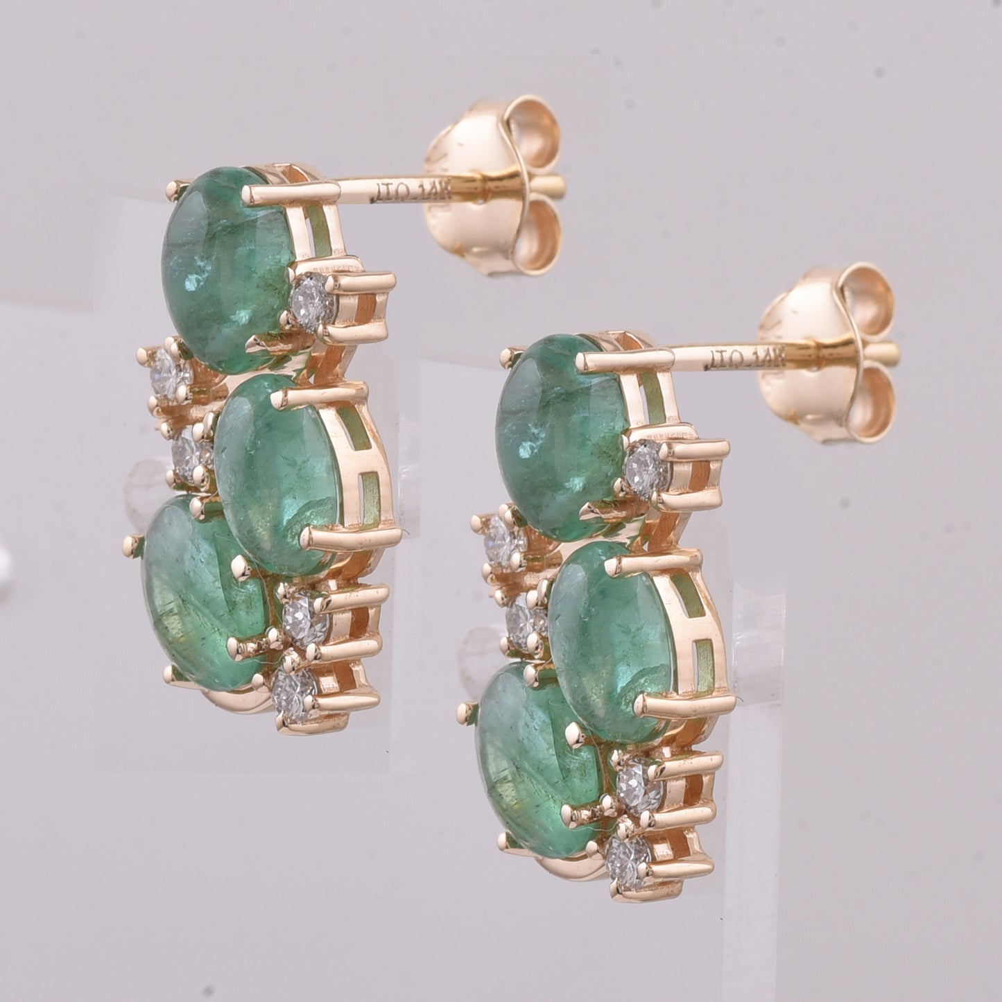3.07 Ct Oval Cabochon Cut Natural Emerald 14K Gold Earrings