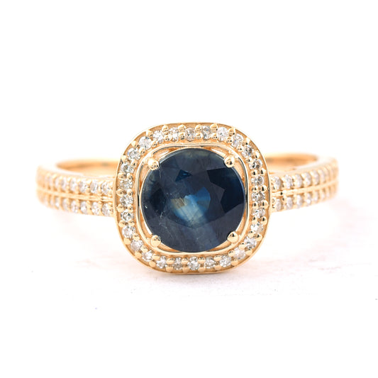 1.66 Ct Round Mixed Cut Natural Sapphire 14K Gold Ring