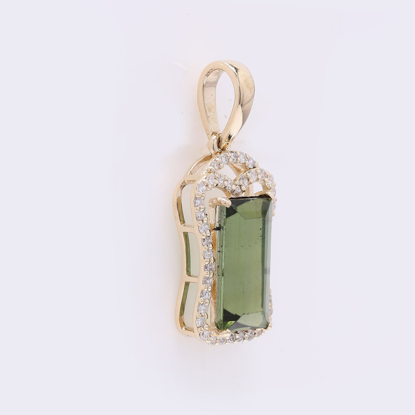 1.88 Ct Rectangle Mixed Cut Natural Tourmaline 14K Gold Pendant