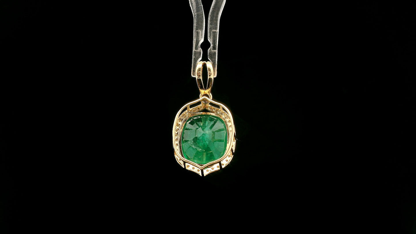 4.75 Ct Cushion Natural Emerald 14K Gold Pendant