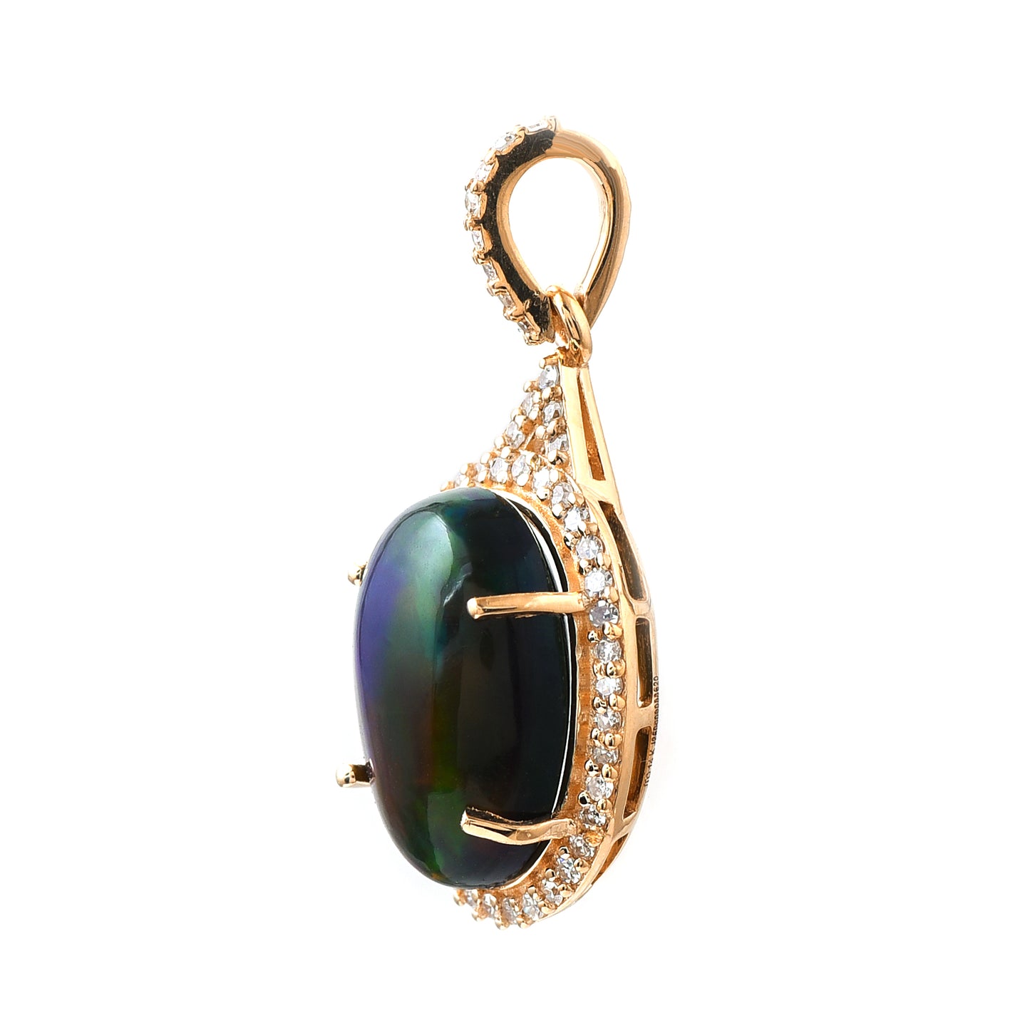 1.05 Ct Oval Cabochon Cut Natural Black Opal 14K Gold Pendant