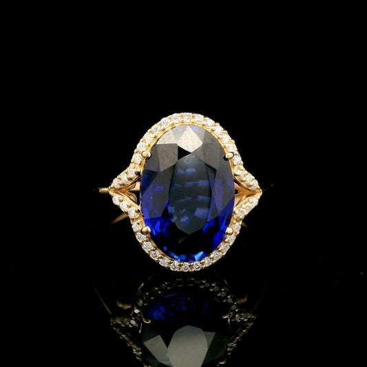 5.20 Ct Oval Mixed Cut Lab Grown Sapphire 14K Gold Ring