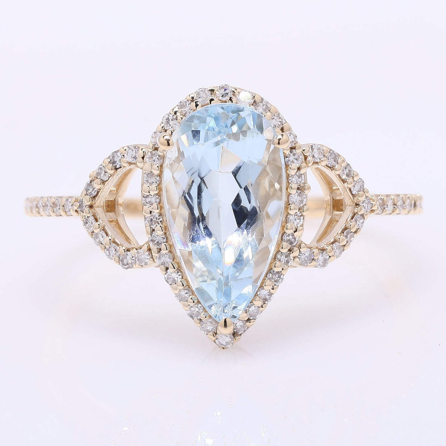 2.06 Ct Pear Mixed Cut Natural Aquamarine 14K Gold Ring