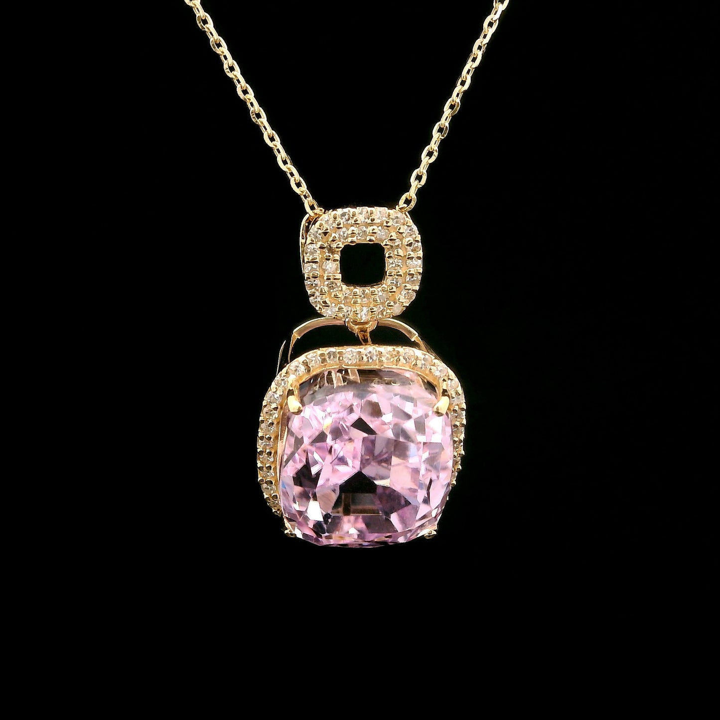 9.19 Ct Cushion Kunzite 14K Gold Pendant
