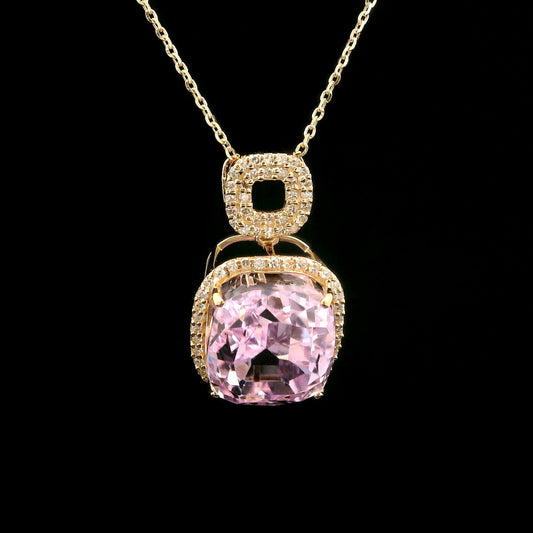 9.19 Ct Cushion Kunzite 14K Gold Pendant