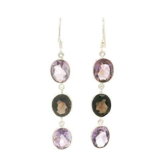 10.10 Ct Amethyst, Smoky Quartz 925 Sterling Silver Earrings