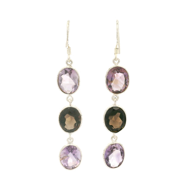 10.10 Ct Amethyst, Smoky Quartz 925 Sterling Silver Earrings
