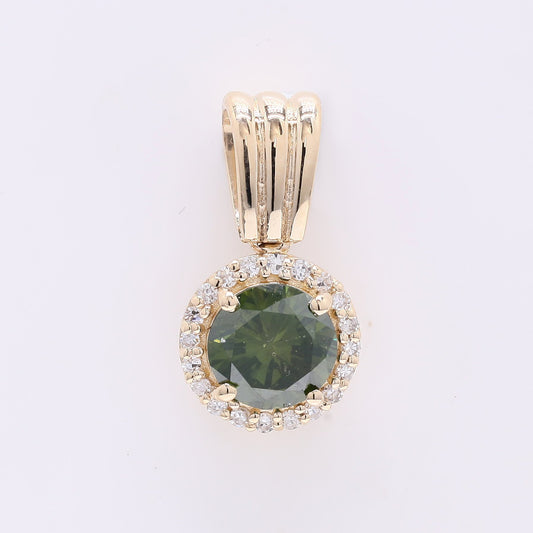0.63 Ct Round Green Diamond 14K Gold Pendant
